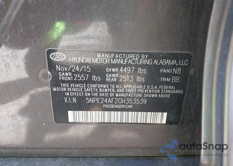 2016 Hyundai Sonata Se из США, поврежденный, VIN 5NPE24AF2GH353539